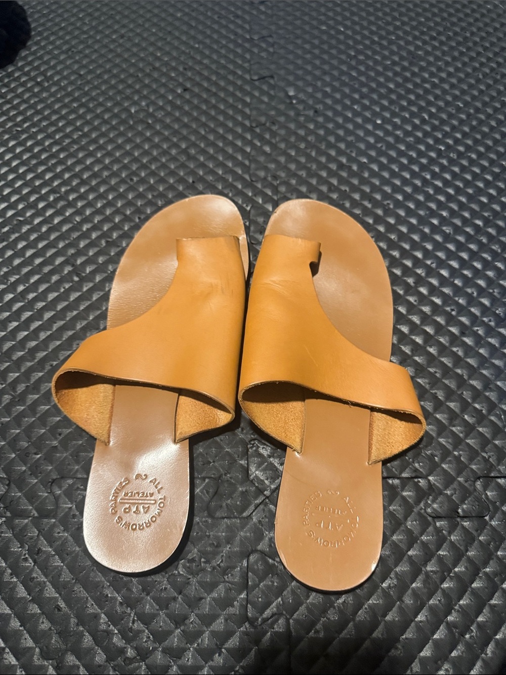 TOMORROWLAND Tan Leather Slide Sandals